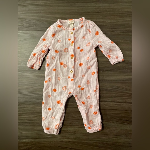 Cat & Jack Baby Pink and Orange Pumpkin Cotton One Piece romper size 6/9 months - Picture 1 of 6